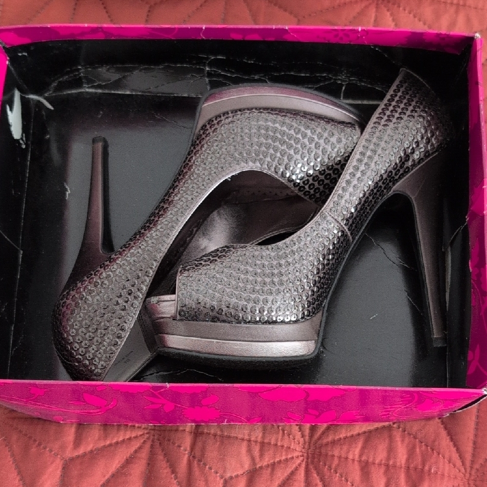 Lulu Townsend Pewter Sequin Stiletto